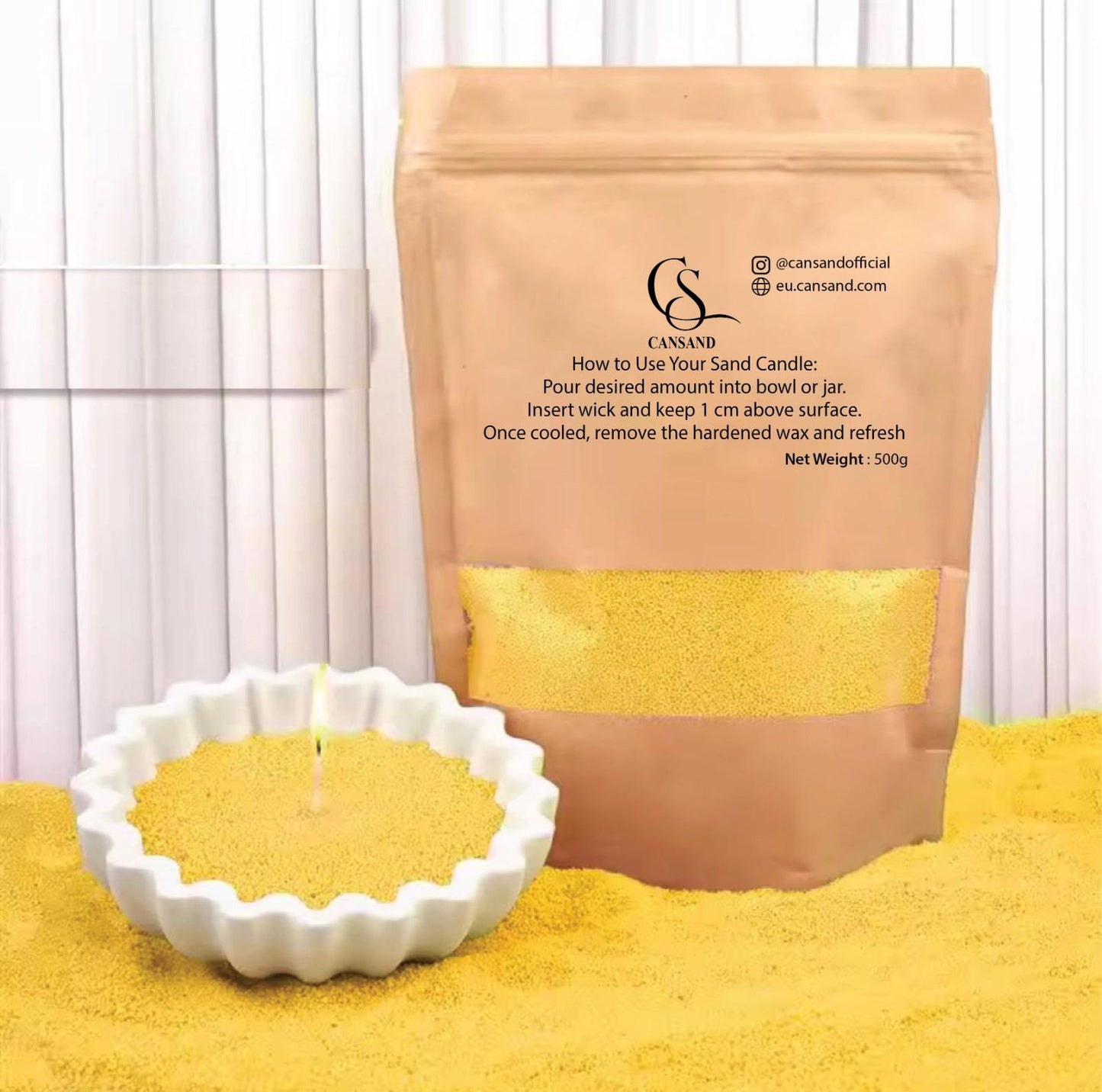 Refillable sand candle wax 500 Grams + 15 Wicks