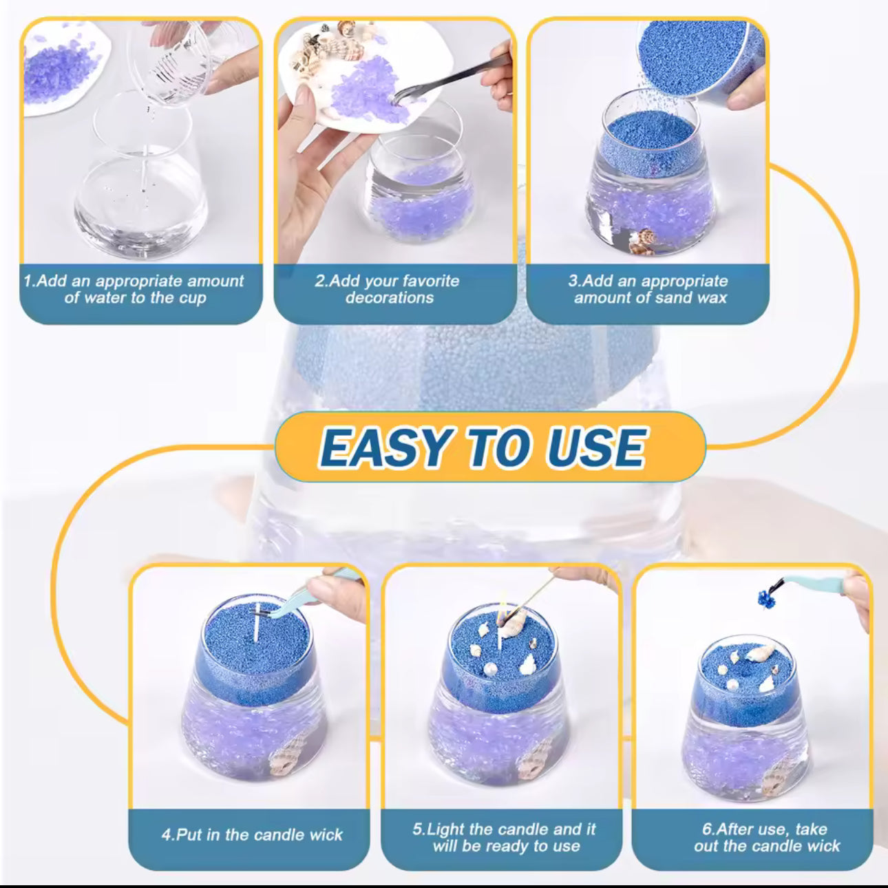 Refillable sand candle wax 500 Grams + 15 Wicks